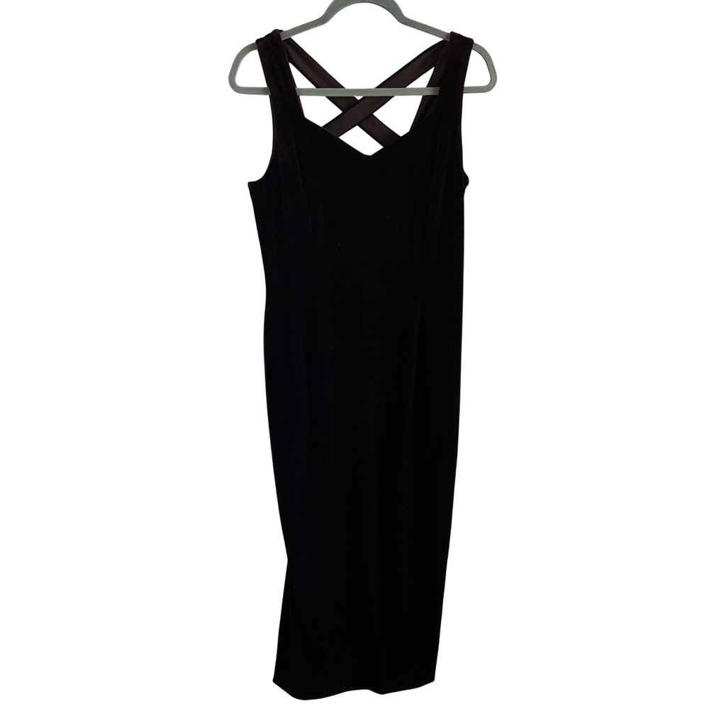 Jones New York Evening Plum Velvet Criss Cross Back Maxi Dress Purple Size 12